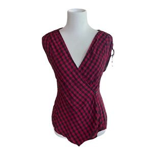 Anthropologie Holding Horses Plaid Sleeveless Wrap Top Red & Black Size 4